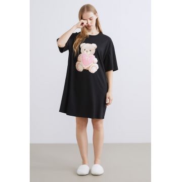 Camasa dec noapte din bumbac cu design grafic - Negru/Roz pal