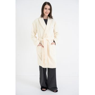 Halat de baie cu model uni si prindere cu cordon