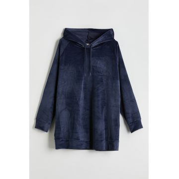 Hanorac de casa din catifea cu maneci raglan - Albastru ultramarin