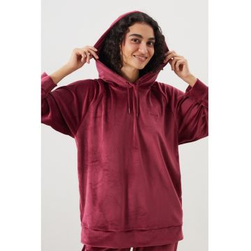 Hanorac de casa din catifea cu maneci raglan - Rosu inchis