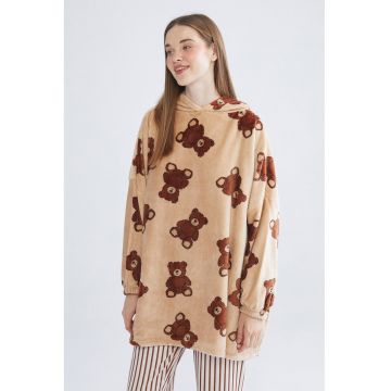 Hanorac de pijama cu model - Maro inchis/Maro deschis