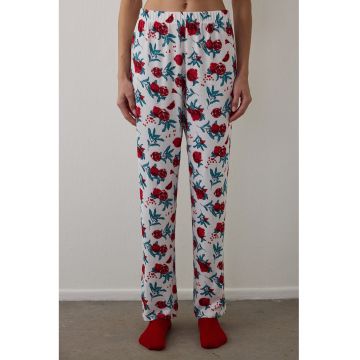 Pantaloni de pijama cu model si talie elastica - Alb