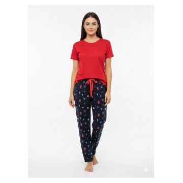 Pantaloni pentru dame - cu imprimeu de Craciun - din bumbac