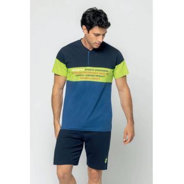 Pijama coloblock scurta - Albastru