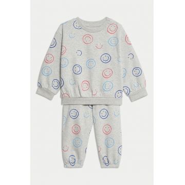 Pijama cu imprimeu fata zambitoare - Albastru inchis/Rosu stins/Gri deschis melange