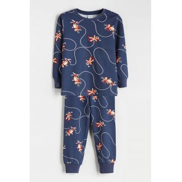 Pijama cu imprimeu grafic - Bleumarin