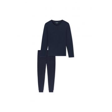 Pijama cu imprimeu grafic si pantaloni lungi - Visiniu/Albastru ultramarin