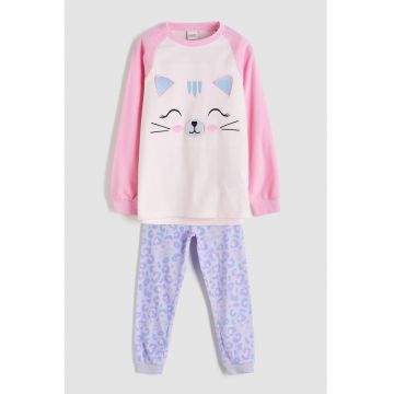 Pijama cu imprimeu si pantaloni lungi - Albastru lavanda/Roz