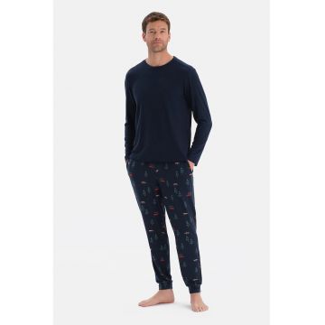 Pijama cu pantaloni cu imprimeu - Rosu/Verde/Bleumarin