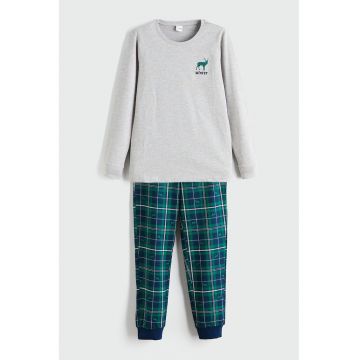 Pijama cu pantaloni cu model in carouri - Gri/Verde aquamarin