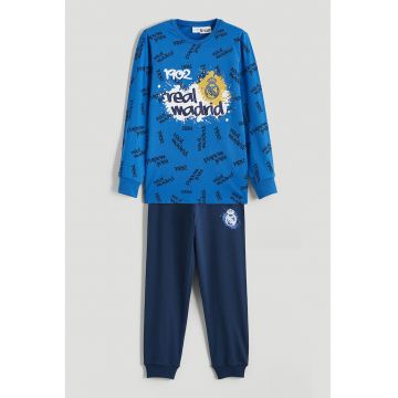 Pijama cu pantaloni lungi si imprimeu - Albastru inchis/Bleumarin