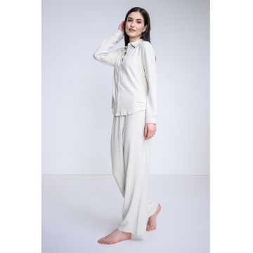 Pijama cu pantaloni lungi si logo - Bej deschis