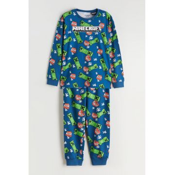 Pijama cu pantaloni lungi si model Minecraft - Verde/Portocaliu/Albastru