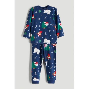 Pijama de bumbac cu design de Craciun - Albastru