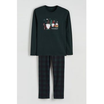 Pijama de bumbac cu imprimeu - Verde englez