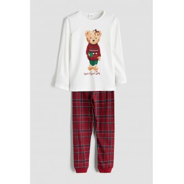 Pijama de bumbac cu imprimeu - Rosu/Alb