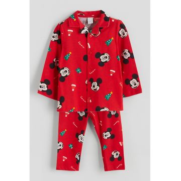 Pijama de bumbac cu Mickey Mouse - Rosu vermillion