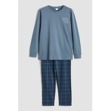 Pijama de bumbac cu pantaloni lungi - Albastru prafuit