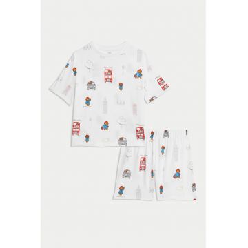 Pijama de bumbac cu pantaloni scurti Paddington - Rosu/Alb optic