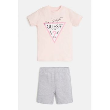 Pijama de bumbac cu tricou si pantaloni scurti - Gri/Roz