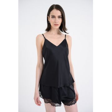 Pijama de satin cu dantela