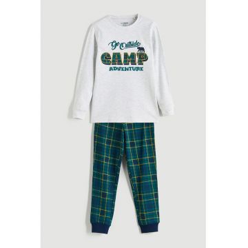 Pijama din amestec de bumbac cu model - Alb/Verde masliniu/Verde englez