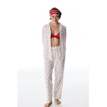 Pijama din amestec de bumbac cu model - Rosu/Alb