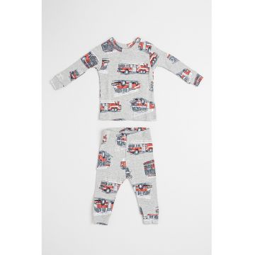 Pijama din bumbac cu maneci lungi si imprimeu