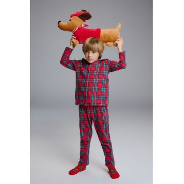 Pijama din bumbac cu model in carouri - Rosu