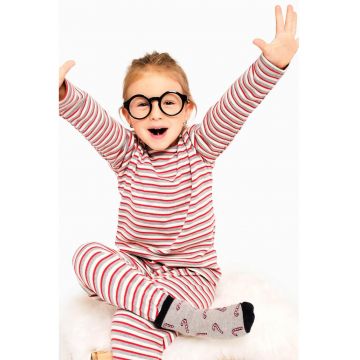 Pijama din bumbac cu model in dungi - Rosu/Gri/Alb murdar