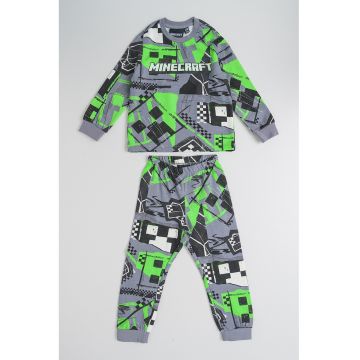 Pijama din bumbac cu model Minecraft - Verde neon/Negru/Gri inchis