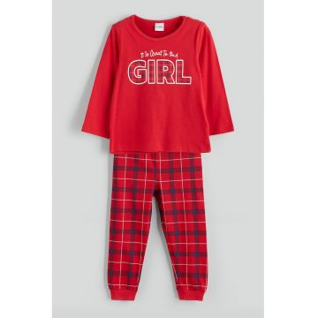 Pijama in carouri cu pantaloni lungi - Rosu vermillion