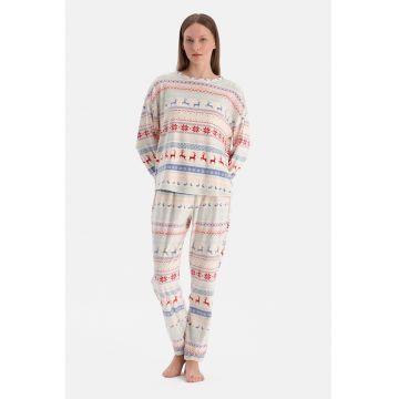 Pijama lejera cu model de Craciun - Rosu/Roz pal