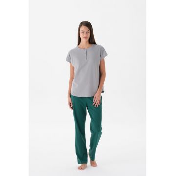 Pijama lejera de bumbac - Verde/Gri deschis