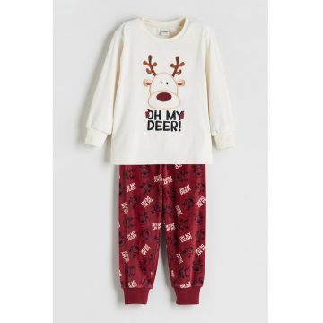 Pijama lunga cu model - Rosu/Alb murdar