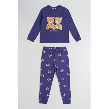 Pijama lunga cu model - Violet/Maro inchis/Bej deschis