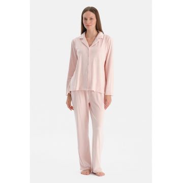 Pijama lunga cu trifoi - Roz pal