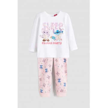 Pijama lunga de bumbac - Alb/Roz pastel