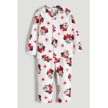 Pijama lunga de bumbac cu Minnie Mouse - Rosu/Alb/Negru
