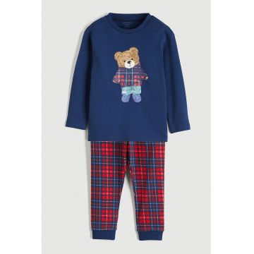 Pijama lunga de bumbac cu model - Rosu/Albastru