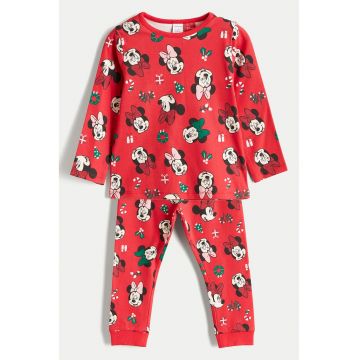 Pijama lunga de Craciun cu Minnie Mouse - Rosu/Negru
