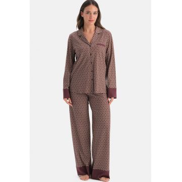 Pijama lunga din amestec de modal - Maro/Rosu inchis