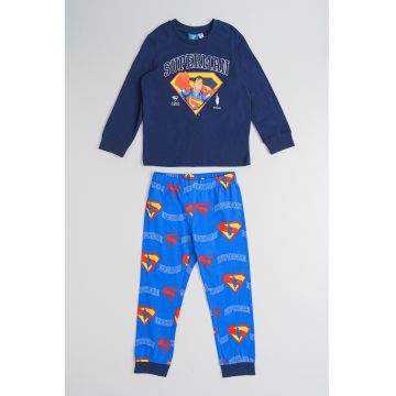 Pijama lunga din bumbac cu model cu Superman - Rosu/Galben/Albastru