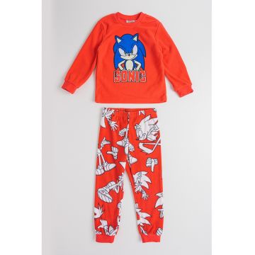 Pijama lunga din bumbac cu model Sonic - Rosu/Alb/Negru