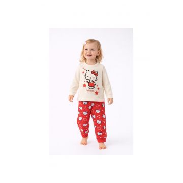 Pijama lunga fete iDO Hello Kitty bumbac si saculet inclus