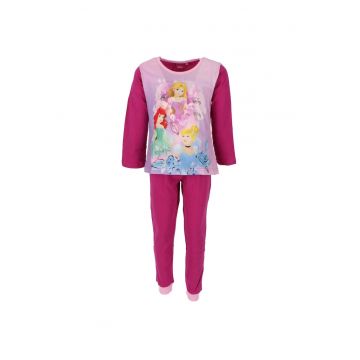 Pijama maneca lunga fete - bumbac - roz/mov - Printesele Disney 14956 - Fucsia