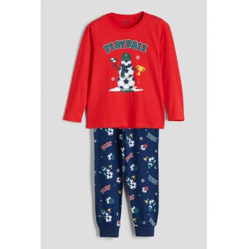 Pijama regular-fit din bumbac - Rosu/Albastru inchis/Alb optic