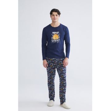 Pijama slim-fit cu imprimeu Garfield - Albastru