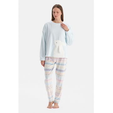 Pijama texturata cu model - Albastru glaciar