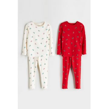 Set de pijama cu model si maneci lungi - 2 piese - Alb/Rosu vermillion